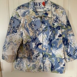 Coldwater Creek Womens Full Zip Jacket Lined Size 10 White Blue Floral 3/4